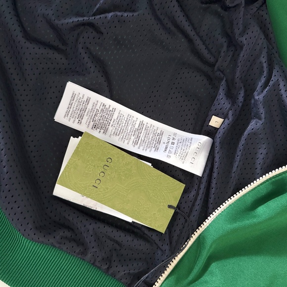 GUCCI Green Cotton/Poly blend Jacquard Zip up TRACK Jacket Sweatshirt, size Lg. - Picture 12 of 13